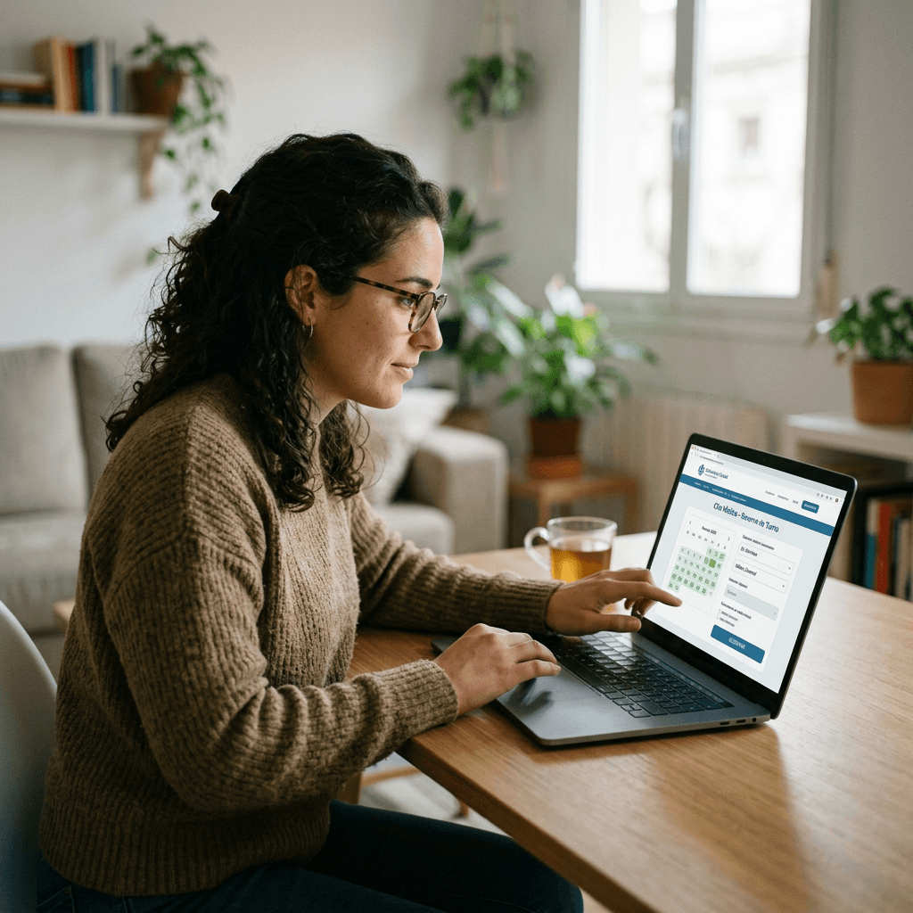 Woman using laptop to select appointment date and time