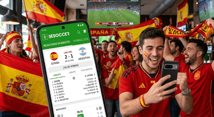 Móvil con aplicación de fútbol para seguir los resultados del Mundial en directo